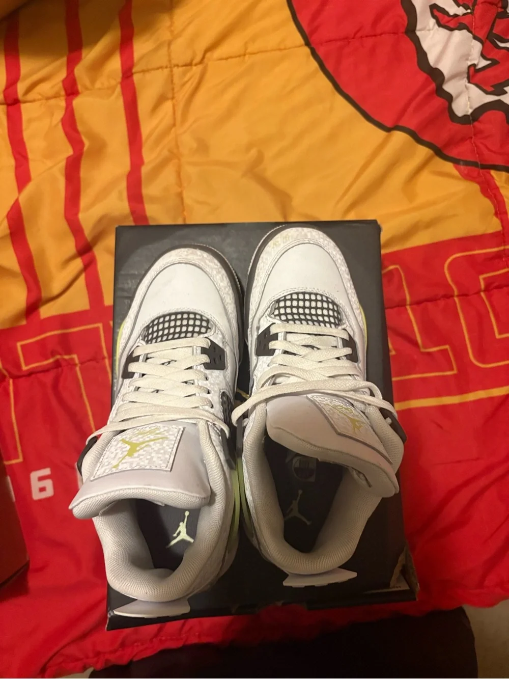 Jordan Kids White and Yellow-Green Retro Basketball Sneakers